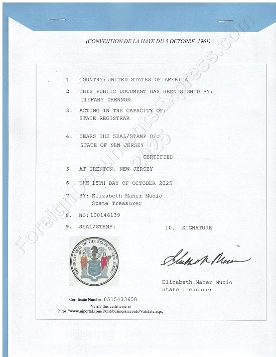 New Jersey apostille NJ Hague apostille
